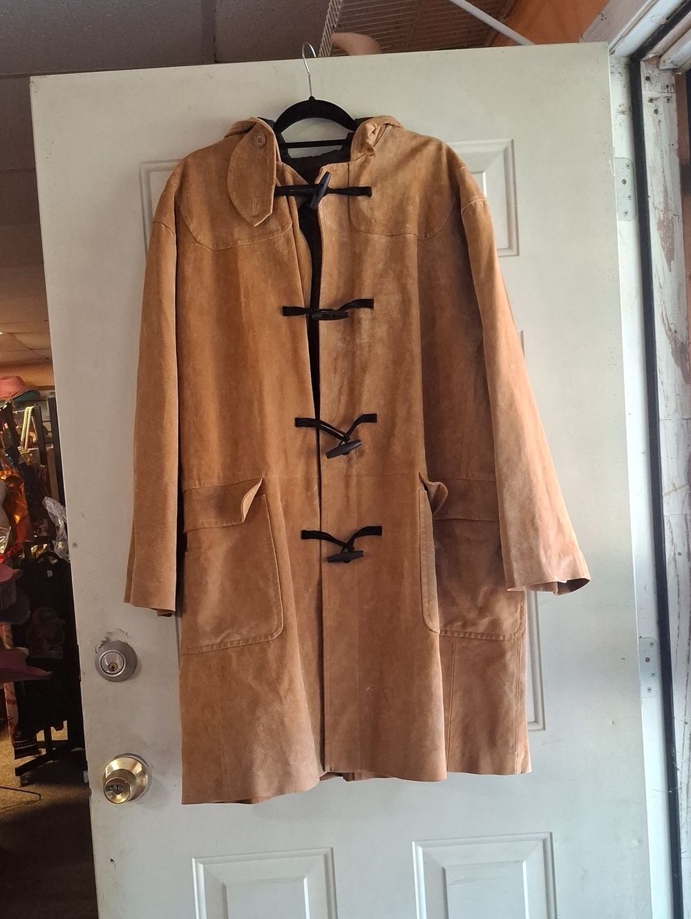 Women's Suede Toggle Coat in Cognac Brown